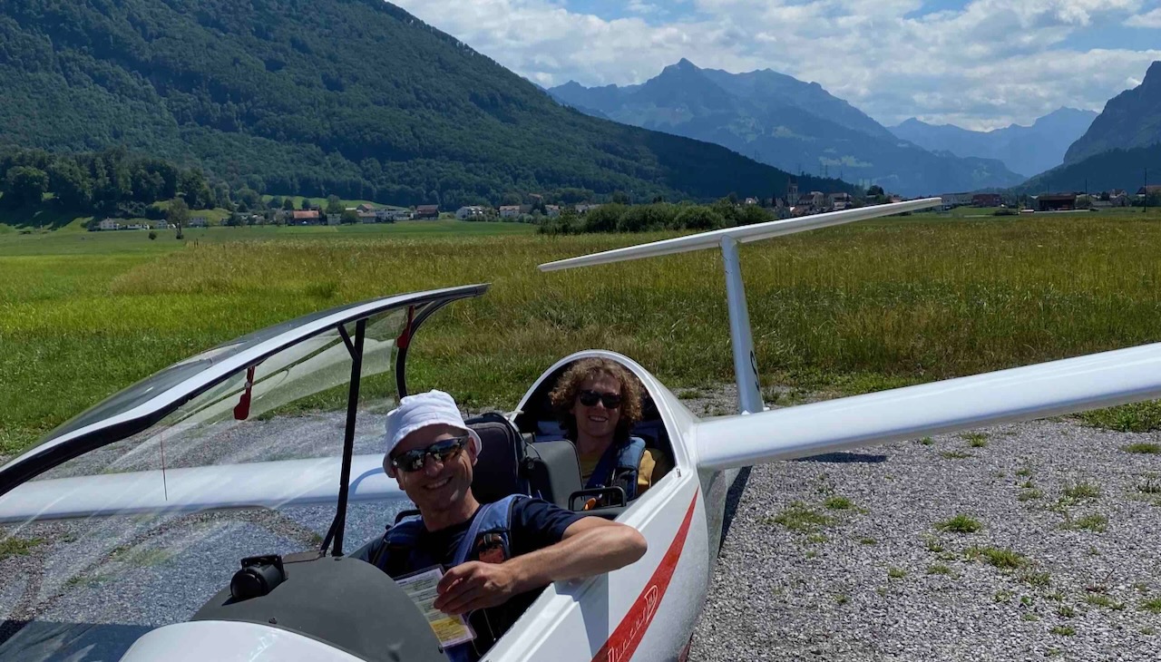 Gerhard Wesp and Riley O'Donnell going gliding in Zurich.