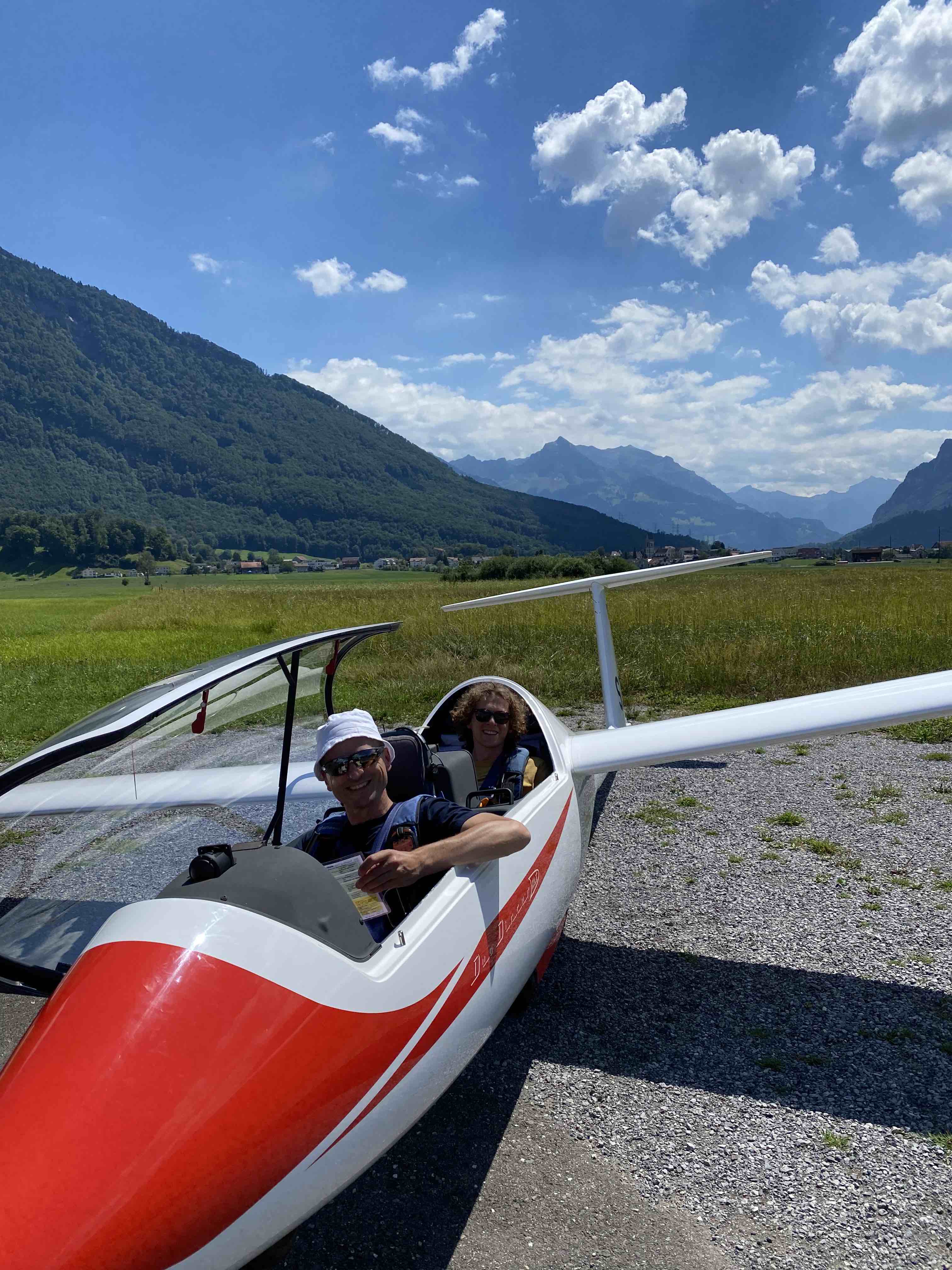 Getting ready for take off in a glider piloted by Gerhard